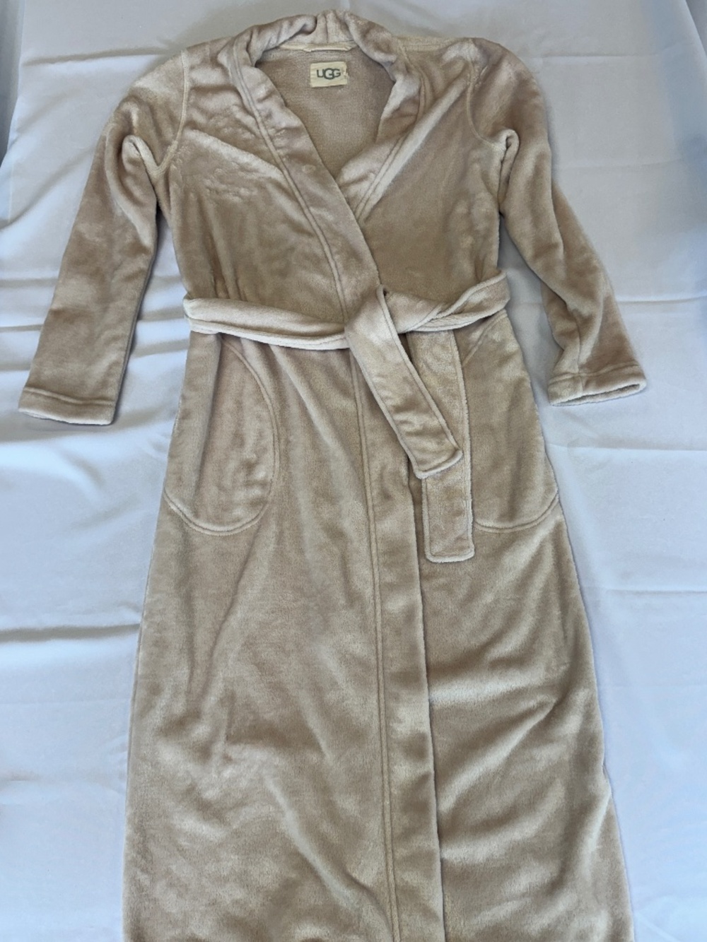 Ugg Women's Marlow Plush Robe Tie Waist Beige Size XS
